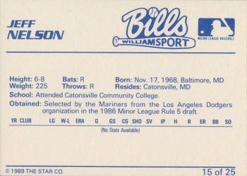 1989 Star Williamsport Bills #15 Jeff Nelson Back