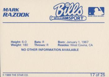 1989 Star Williamsport Bills #17 Mark Razook Back