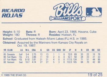 1989 Star Williamsport Bills #19 Ricardo Rojas Back