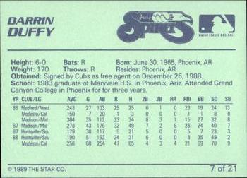 1989 Star Winston-Salem Spirits #7 Darrin Duffy Back