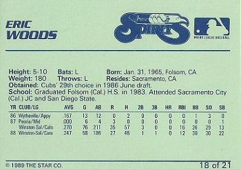 1989 Star Winston-Salem Spirits #18 Eric Woods Back
