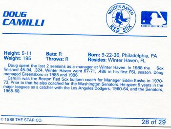 1989 Star Winter Haven Red Sox #28 Doug Camilli Back
