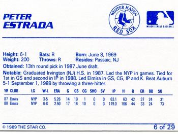 1989 Star Winter Haven Red Sox #6 Peter Estrada Back
