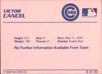 1989 Star Wytheville Cubs #4 Victor Cancel Back