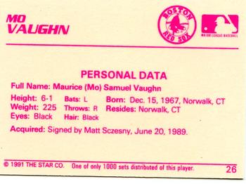 1991 Star The Future #26 Mo Vaughn Back