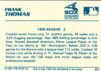 1991 Star The Future #40 Frank Thomas Back