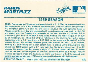 1991 Star The Future #48 Ramon Martinez Back