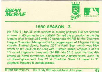 1991 Star The Future #68 Brian McRae Back