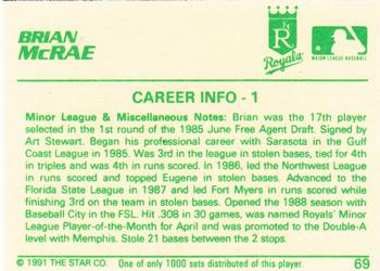 1991 Star The Future #69 Brian McRae Back