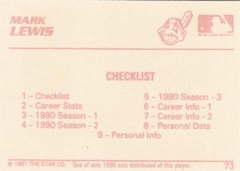 1991 Star The Future #73 Mark Lewis Back