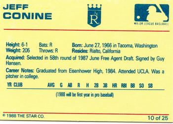1988 Star Baseball City Royals #10 Jeff Conine Back