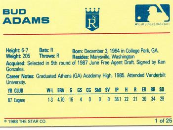 1988 Star Baseball City Royals #1 Bud Adams Back