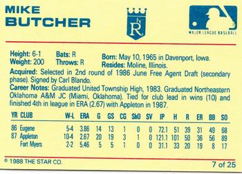 1988 Star Baseball City Royals #7 Mike Butcher Back