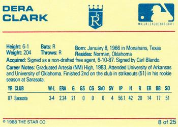 1988 Star Baseball City Royals #8 Dera Clark Back