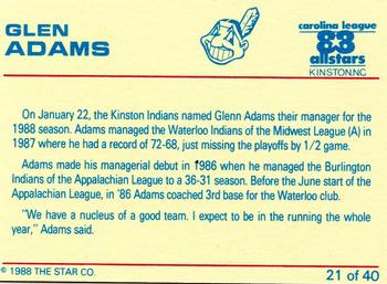 1988 Star Carolina League All-Stars #21 Glenn Adams Back