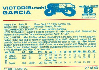 1988 Star Carolina League All-Stars #27 Butch Garcia Back