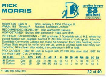 1988 Star Carolina League All-Stars #32 Rick Morris Back