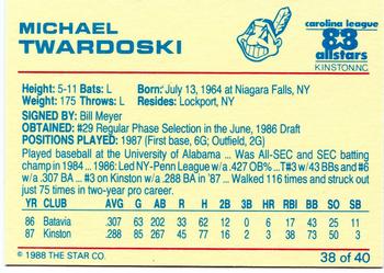 1988 Star Carolina League All-Stars #38 Michael Twardoski Back