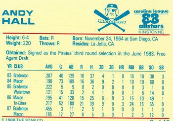 1988 Star Carolina League All-Stars #8 Andy Hall Back