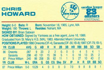 1988 Star Carolina League All-Stars #9 Chris Howard Back