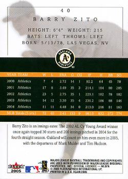 2005 Flair #40 Barry Zito Back