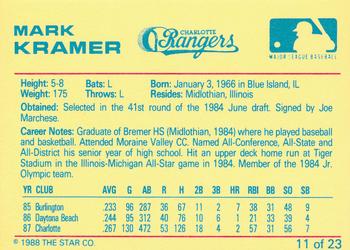 1988 Star Charlotte Rangers #11 Mark Kramer Back