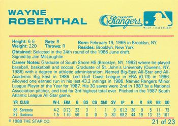 1988 Star Charlotte Rangers #21 Wayne Rosenthal Back
