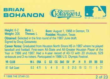 1988 Star Charlotte Rangers #2 Brian Bohanon Back