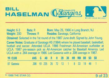 1988 Star Charlotte Rangers #9 Bill Haselman Back