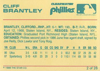 1988 Star Clearwater Phillies #2 Cliff Brantley Back