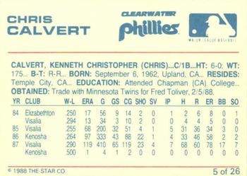 1988 Star Clearwater Phillies #5 Chris Calvert Back