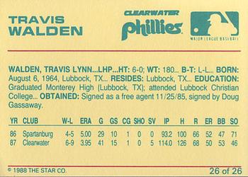 1988 Star Clearwater Phillies #26 Travis Walden Back
