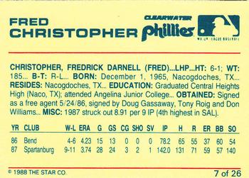 1988 Star Clearwater Phillies #7 Fred Christopher Back