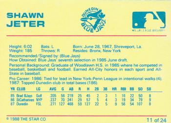 1988 Star Dunedin Blue Jays #11 Shawn Jeter Back