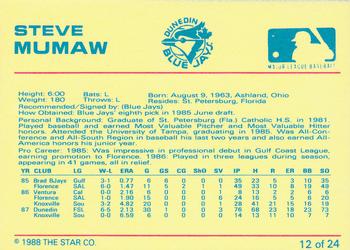 1988 Star Dunedin Blue Jays #12 Steve Mumaw Back