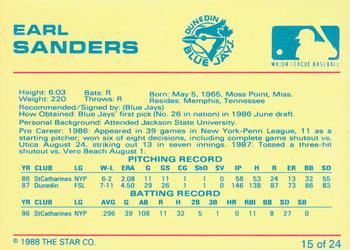 1988 Star Dunedin Blue Jays #15 Earl Sanders Back