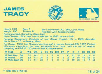 1988 Star Dunedin Blue Jays #18 Jim Tracy Back