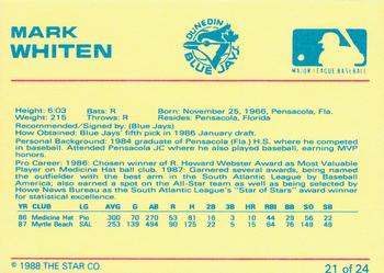 1988 Star Dunedin Blue Jays #21 Mark Whiten Back