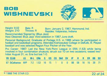 1988 Star Dunedin Blue Jays #22 Rob Wishnevski Back