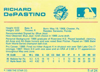 1988 Star Dunedin Blue Jays #5 Richard DePastino Back