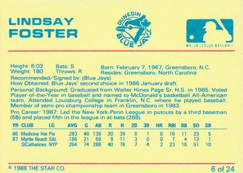 1988 Star Dunedin Blue Jays #6 Lindsay Foster Back