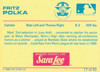 1988 Star Florida State League All-Stars #17 Fritz Polka Back