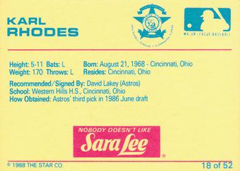 1988 Star Florida State League All-Stars #18 Karl Rhodes Back