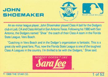 1988 Star Florida State League All-Stars #1 John Shoemaker Back