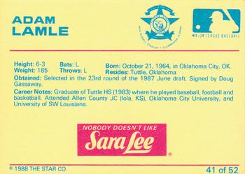 1988 Star Florida State League All-Stars #41 Adam Lamle Back