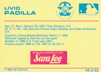 1988 Star Florida State League All-Stars #46 Livio Padilla Back