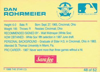 1988 Star Florida State League All-Stars #48 Dan Rohrmeier Back
