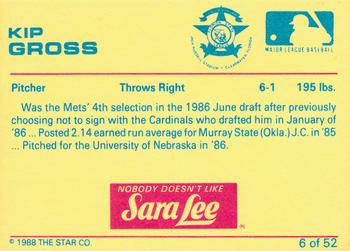 1988 Star Florida State League All-Stars #6 Kip Gross Back