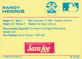 1988 Star Florida State League All-Stars #8 Randy Hennis Back