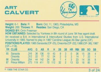 1988 Star Ft. Lauderdale Yankees #3 Art Calvert Back